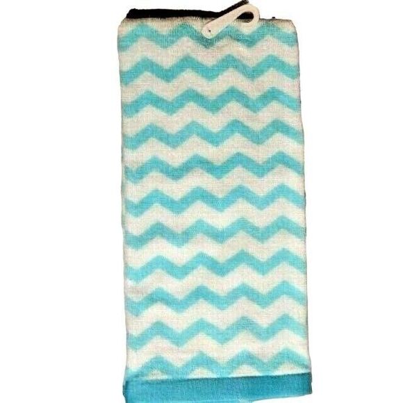 French Bulldog Hand Towel Embroidered White Blue Chevron Dog Bath Kitchen NEW - Picture 2 of 2